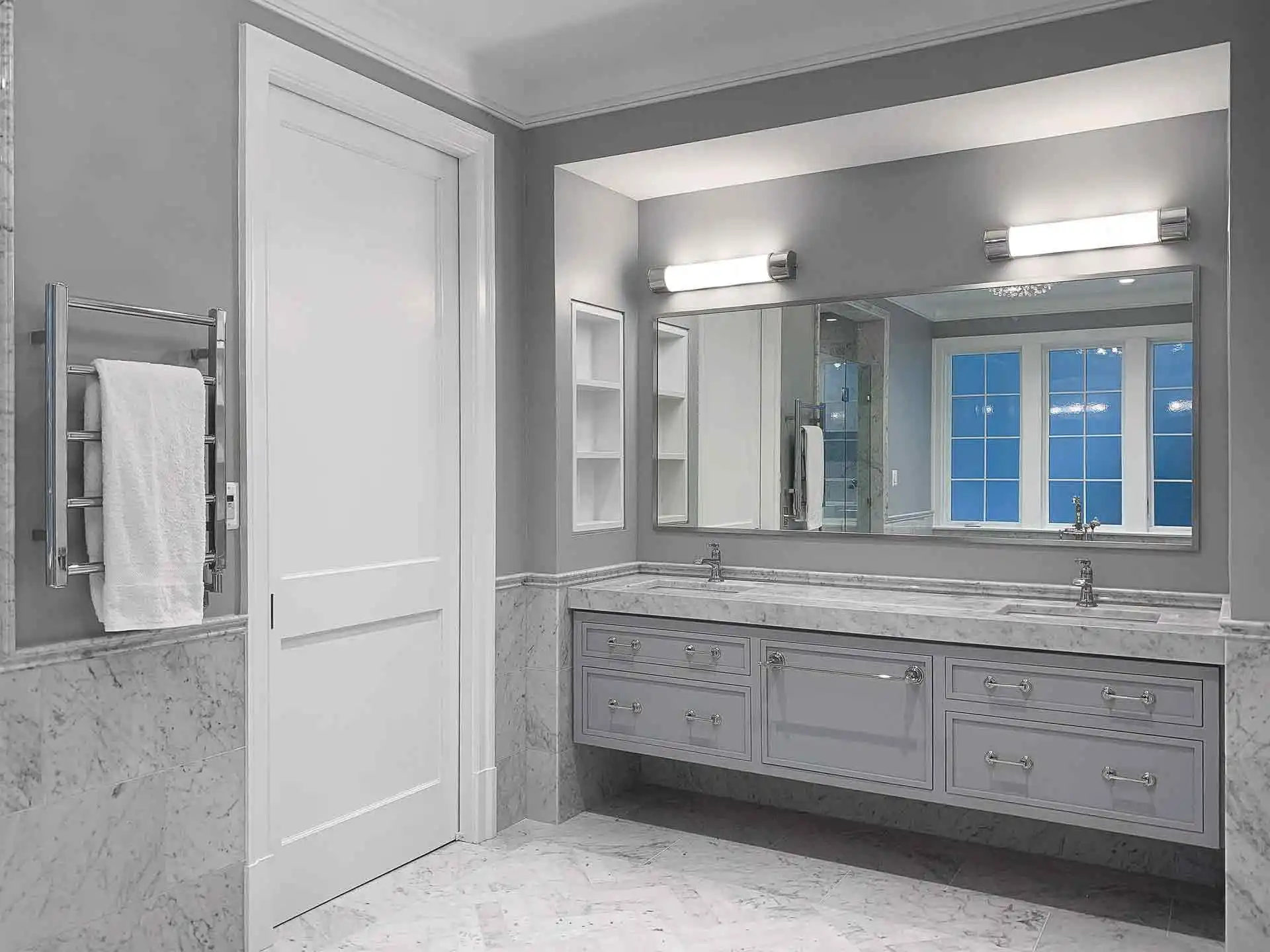 aging in place bathroom design, bathroom design for aging in place, curbless walk-in shower, walk-in tub, senior friendly cabinetry, heated seat, hydrotherapy